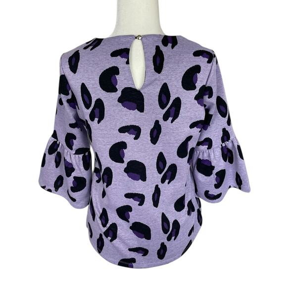Tyler Boe Leopard Print Knit Top Bell Sleeves Purple Sz XS Preppy Modern Chic - Picture 6 of 10